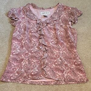 Jones New York Kids Ruffled Paisley Blouse - Pink